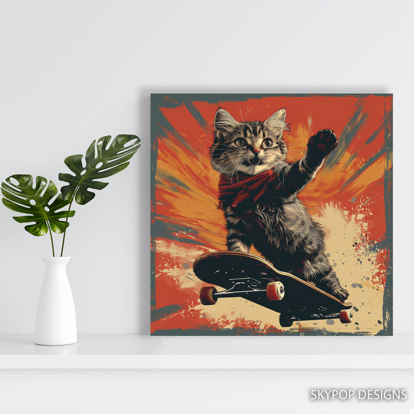 Skateboarding Cat Art - View 5