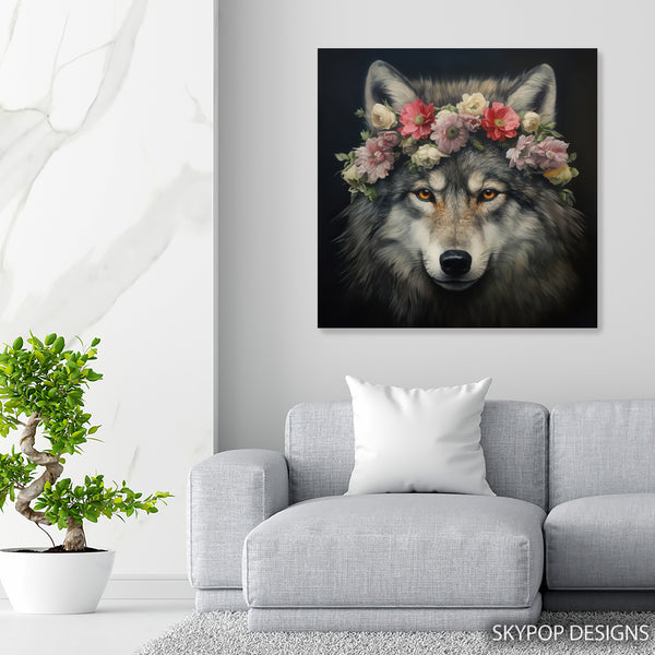 Wolf with Flower Crown Art - View 5