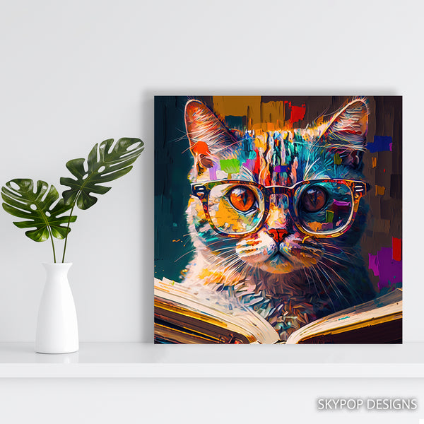 Colorful Cat Reading Art - View 5