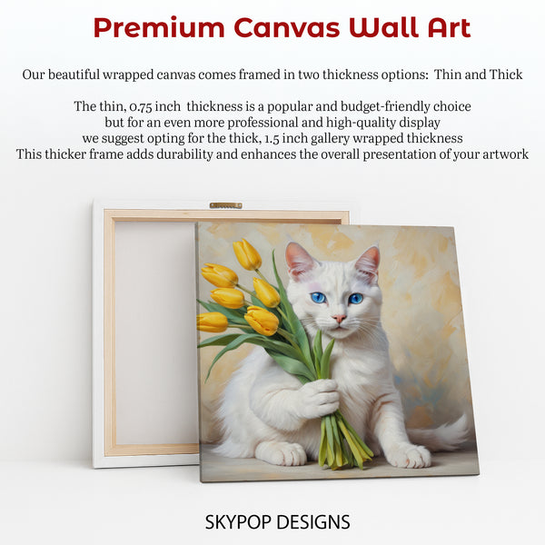 White Cat With Yellow Tulips Art - View 6