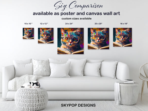 Colorful Cat Reading Art - View 7