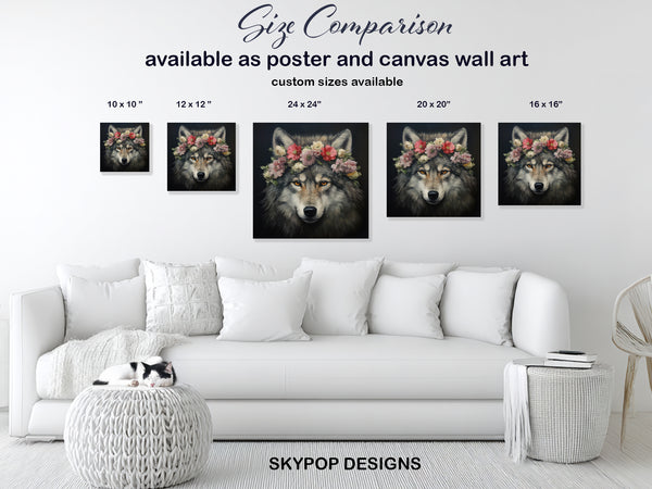 Wolf with Flower Crown Art - View 7