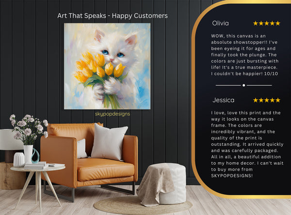 Kitten Yellow Tulips Art - View 8