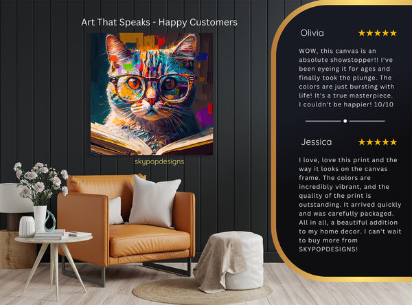 Colorful Cat Reading Art - View 8
