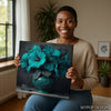 Teal Hibiscus Vase Art - View 9