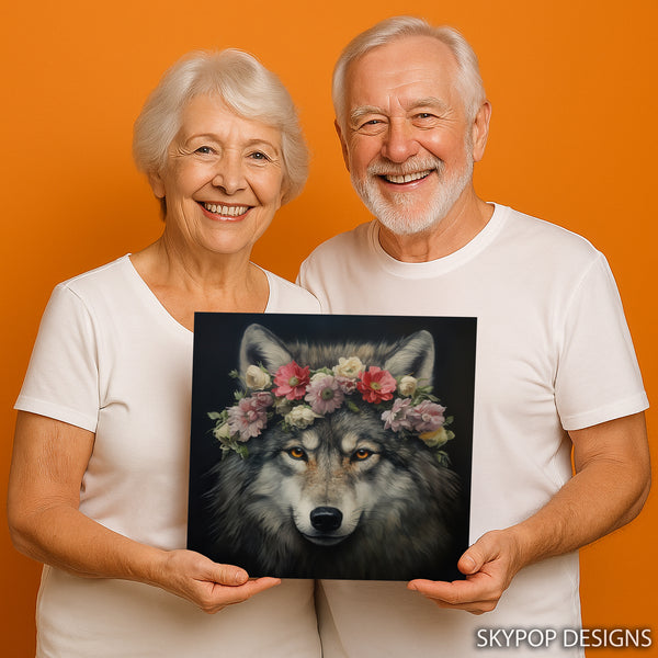 Wolf with Flower Crown Art - View 9